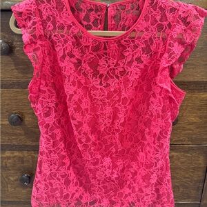 White House Black Market Pink Flutter Sleeve Lace Blouse